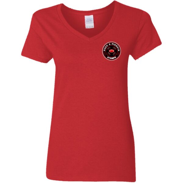 Puck & Pigskin Logo - Stamps V-Neck T-Shirt - Image 3