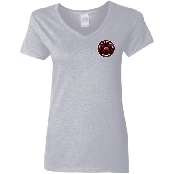 Puck & Pigskin Logo - Stamps V-Neck T-Shirt - Image 4