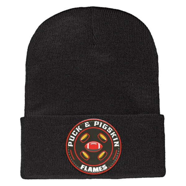 Puck & Pigskin Logo - Flames Beanie