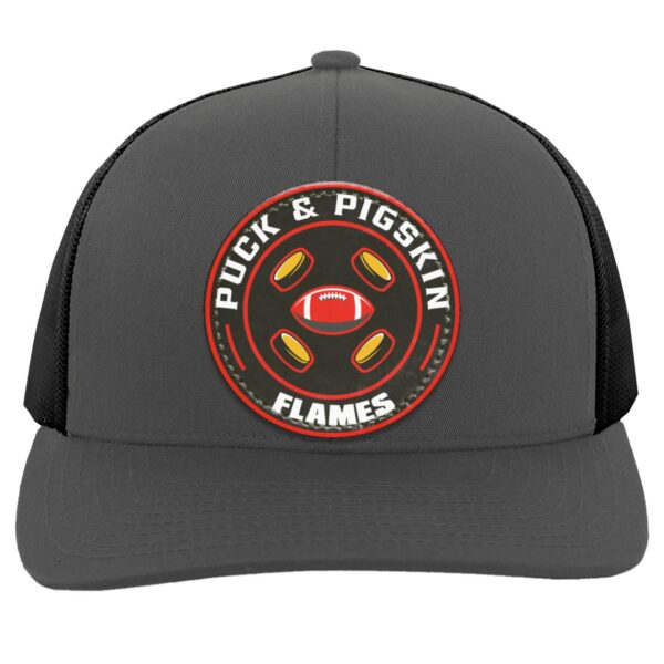 Puck & Pigskin Logo - Flames Snapback Trucker Hat - Image 2