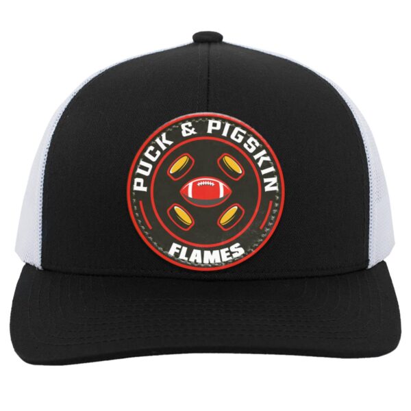 Puck & Pigskin Logo - Flames Snapback Trucker Hat