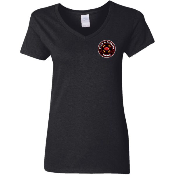 Puck & Pigskin Logo - Flames V-Neck T-Shirt - Image 2