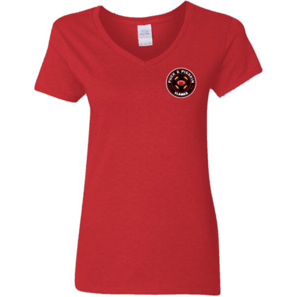 Puck & Pigskin Logo - Flames V-Neck T-Shirt - Image 3