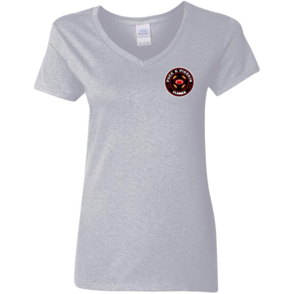 Puck & Pigskin Logo - Flames V-Neck T-Shirt - Image 4