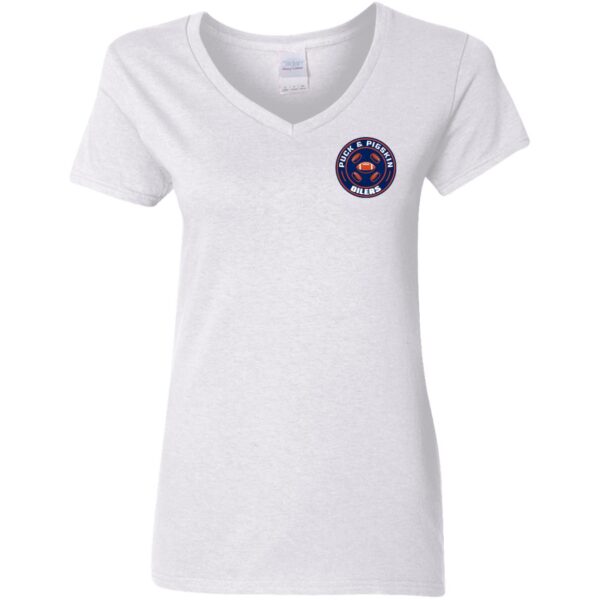 Puck & Pigskin Logo - Oilers V-Neck T-Shirt