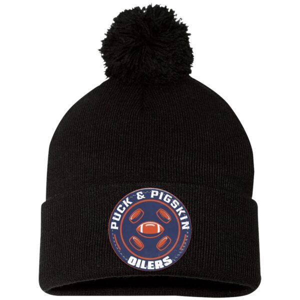 Puck & Pigskin Logo - Oilers Pom Pom Toque