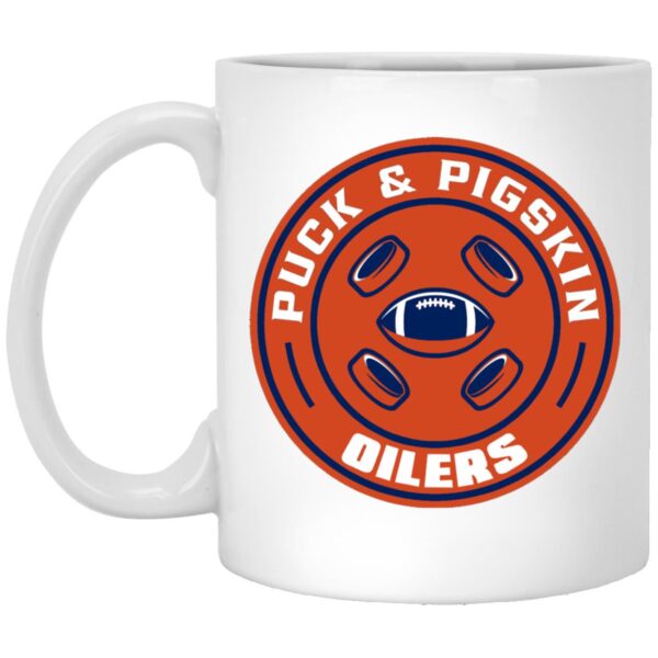 Puck & Pigskin Logo - Oilers Mugs