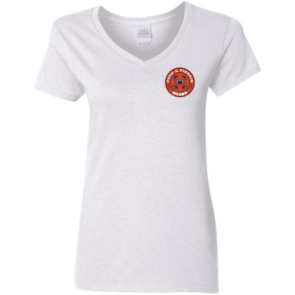 Puck & Pigskin Logo - Oilers V-Neck T-Shirt